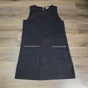 J.Crew Womens S Shift Dress Black Sleeveless Gold Zip Pockets C0610